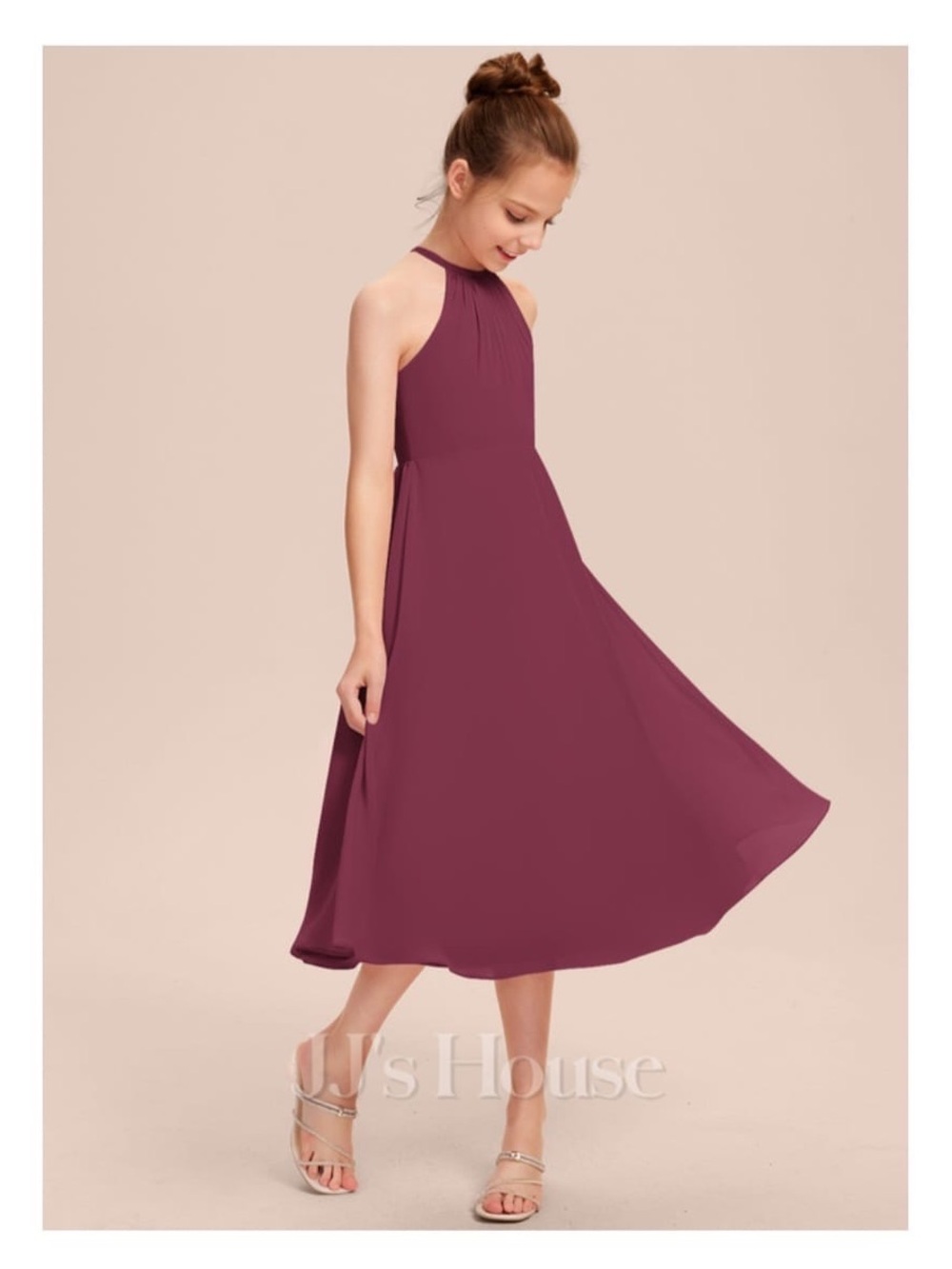 JJs House Burgundy Halter Midi Dress for Girls